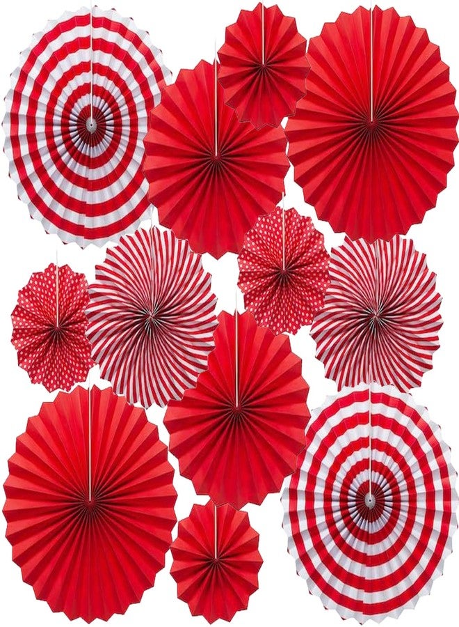 INPLUSTOP Hanging Paper Fans Set 12PCS Red Party Decorations Round Fan Wall Decor Paper Garlands Flower Decorative for Birthday Festival Party Wedding Graduation Events Accessories - Image 1